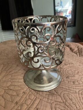 NWT Bath and Body Works Silver Gem Scroll pedestal Candle Holder